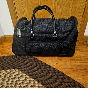 Thirty One Black Floral Duffle Bag With Gray Floral Toiletry Bag